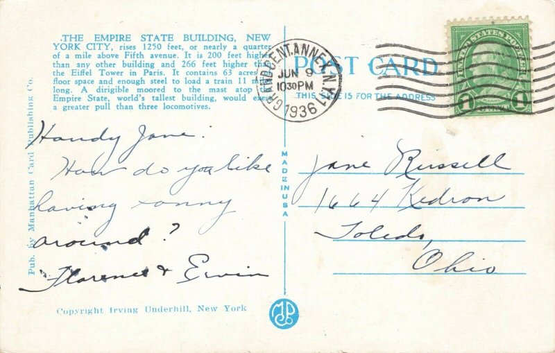 Postcard Empire State Building buy Moonlight Showing Zeppelin New York AB3