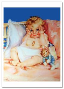 Charlotte Becker ART ~ LITTLE GIRL bottle milk BUNNY toy FUN Modern postcard