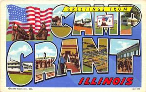 Camp Grant IL Army Base Curt Teich Large Letter Linen Postcard