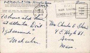 WWII Atlanta Georgia GA Service Men's Center Used Mailed to Avon Mass Postcard