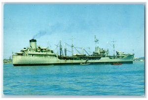 US Navy Tanker Oiler At Anchor In San Diego Bay Steamer Ship Vintage Postcard