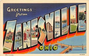 Zanesville Ohio 1939 LARGE LETTER Greetings Postcard