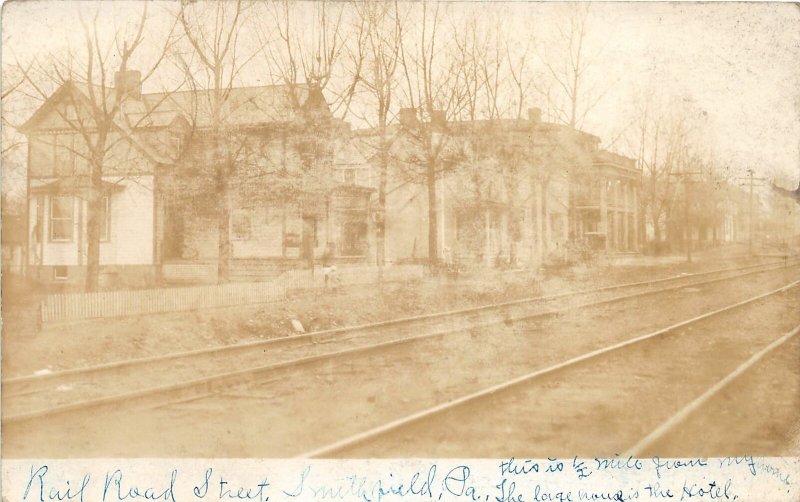 F94/ Smithfield Pennsylvania RPPC Postcard 1916 Railroad Street Homes