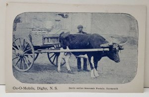 The Ox-O-Mobile, Digby, N.S. Ox Pulling Wagon Davis, Yarmouth Photo Postcard C12