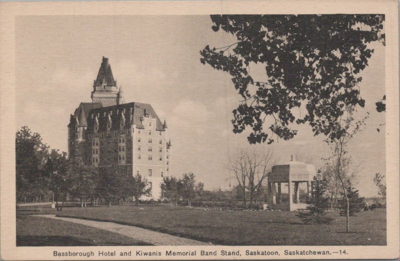 Postcard Bessborough Hotel Kiwanis Memorial Band Stand Saskatoon Saskatchewan