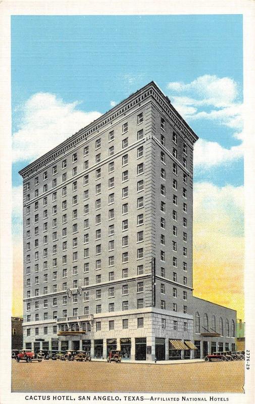 E5/ San Angelo Texas Tx Postcard c1930s Cactus Hotel Building
