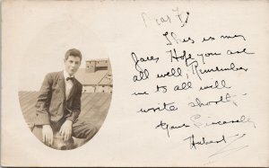 Portrait of Young Man Brighton Ontario Cancel Real Photo Postcard G70