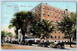 Augusta Maine ME Postcard Augusta House Building Classic Cars Trees 1910 Antique