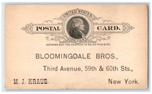 c1880's US Postage Stamps Bloomingdale Bros New York City NY Postal Card