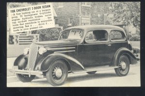 1936 CHEVROLET 2 DOOR SEDAN VINTAGE CAR DEALER ADVERTISING POSTCARD CHEVY