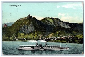 c1910 Mountain Castle View Steamship Drachenfels Antique Unposted Postcard