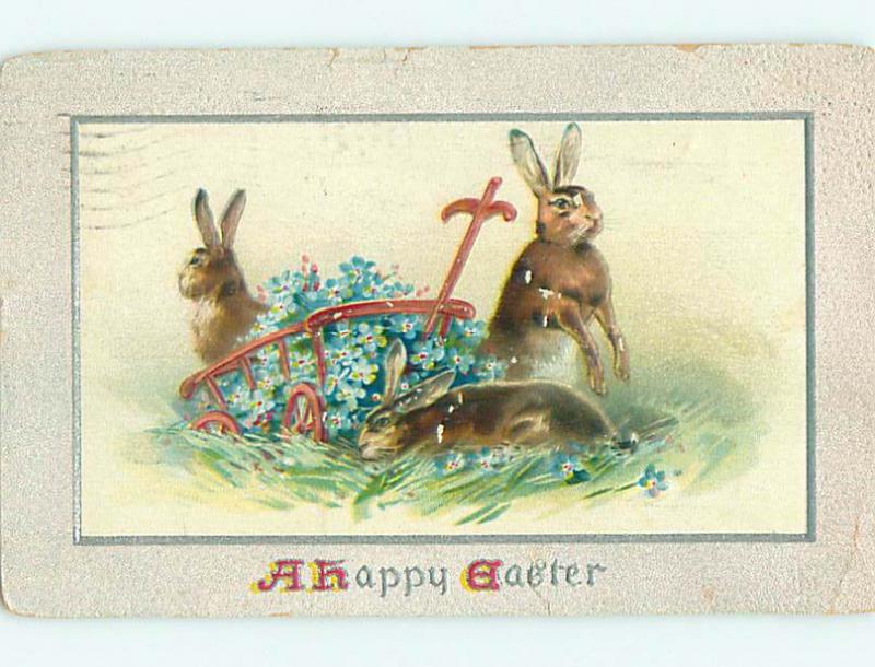 Surface Wear Divided-Back easter BUNNY RABBITS BY FLOWER WAGON r3212