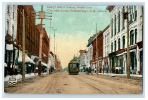 1912 Trolley Business Section George Street Peterborough Ontario Canada Postcard