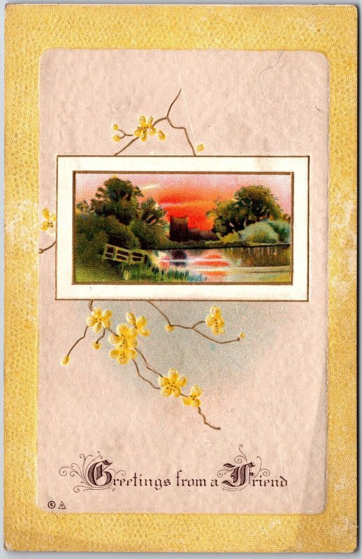 Greetings From A Friend Sunset River Valley Landscape Postcard