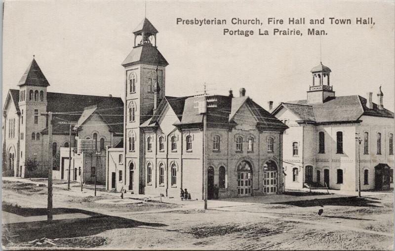 Presbyterian Church Fire Hall Portage La Prairie Manitoba MB UNUSED Postcard E52 