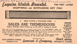 Advertising Post Card 1946 Esquire Watch Bracelet Semerak & Company Illinois