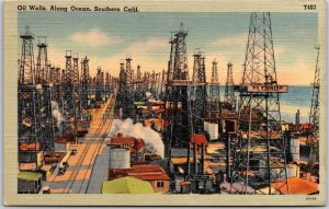 Oil Wells Along Ocean Southern California CA Summerland Oil Field Postcard 