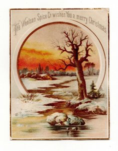 Vintage Victorian Christmas Winter Wonderland  Woolson Coffee Antique Trade Card