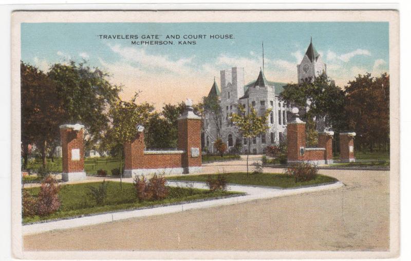 Court House Travellers Gate McPherson Kansas 1920c postcard