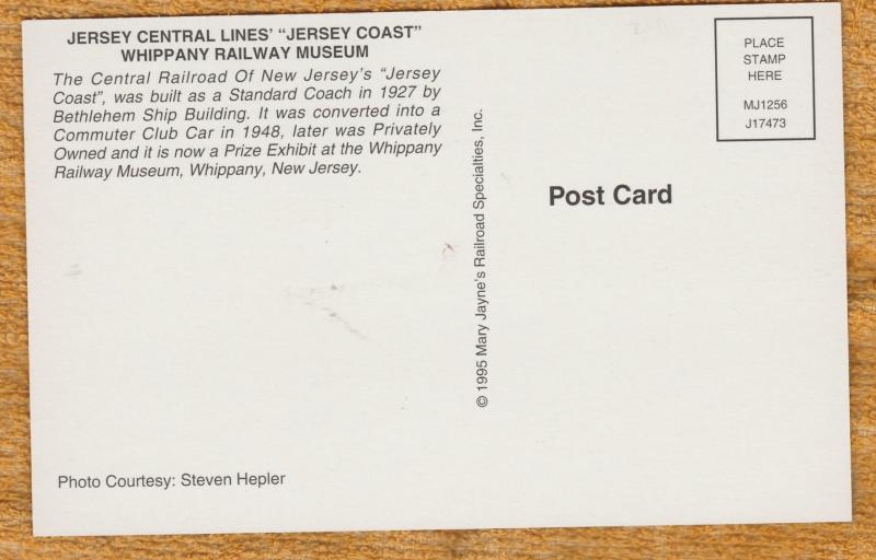 Jersey Central Lines Train Postcard Whippany Railway Museum