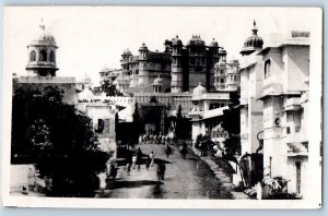 Udaipur Rajasthan India Postcard Road Buildings View 1936 Vintage RPPC Photo