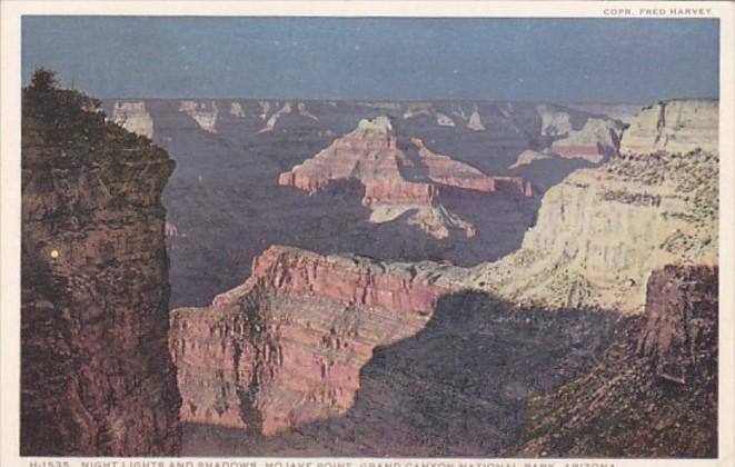 Arizona Grand Canyon Night Lights and Shadows Mojave Point Fred Harvey Detroi...