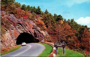 Car Traveling Through Rough Ridge Tunnel Milepost Parkway Welcome Sign Postcard 