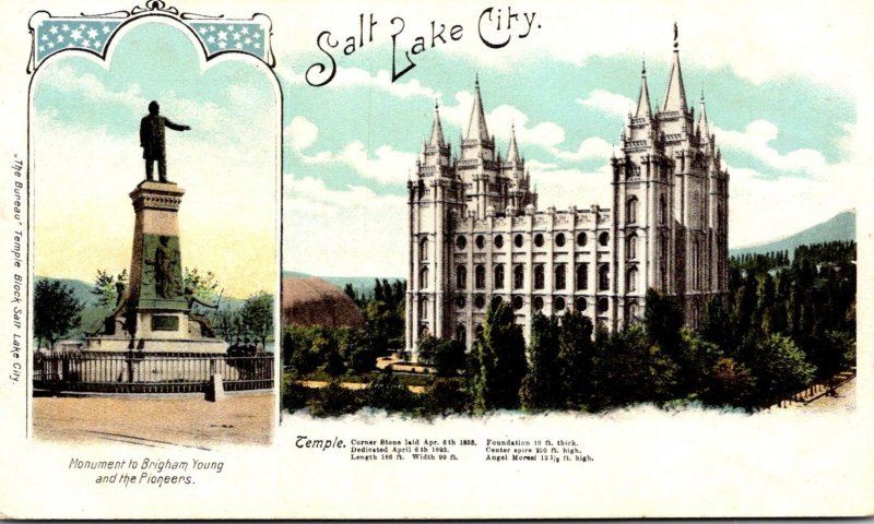 Utah Salt Lake City Temple and Brigham Young Monument 1905