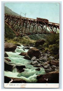 C.1900-10 Japan Cable Car on Bridge of Gorge River Stream Meiji Era ? F1