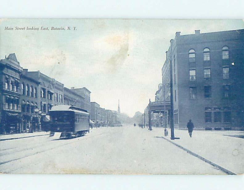 Divided-Back STREETCAR ON MAIN STREET Batavia New York NY F1323