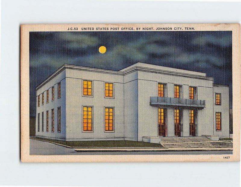 Postcard United States Post Office By Night Johnson City Tennessee USA