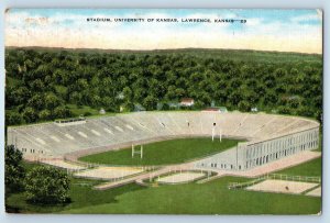 1948 Aerial View Stadium University Of Kansas Groves Lawrence Kansas KS Postcard