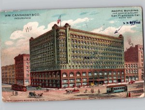 c1910 Wm Cannaday Insurance Co San Francisco California CA Advertising Postcard