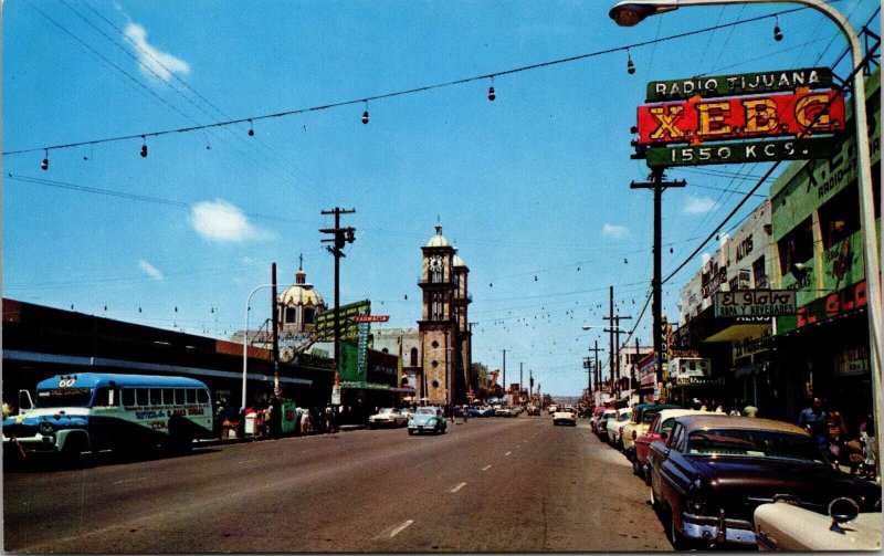 Street Scene of Heroes of Chapultepec Ave. Tijuana Mexico Postcard PC107