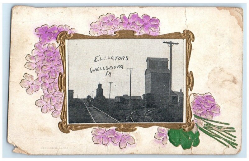 1908 Grain Elevators Exterior Building Wellsburg Iowa Vintage Antique Postcard