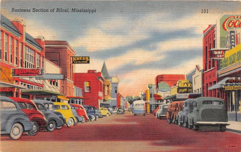 F4/ Biloxi Mississippi Postcard Linen Business Rosenblum Automobiles Stores