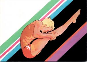 Men's Diving Stamp 1984 Summer Olympics Robert Peak Art Vintage Postcard D39 