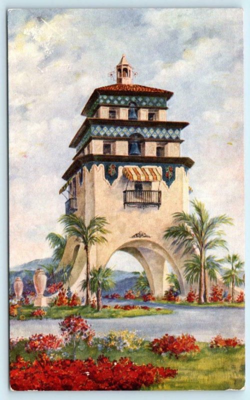 AGUA CALIENTE, MEXICO  Artist View CAMPANILE Bell Tower 1929  Postcard