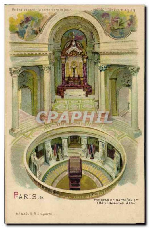 Old Postcard transparent map Paris Tomb of Napoleon 1st Hotel des Invalides