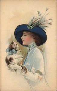 Lyman Powell Beautiful Woman with Kitty Cat Glamour c1910 Vintage Postcard