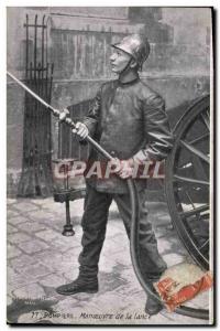 Old Postcard Firefighters maneuver spear