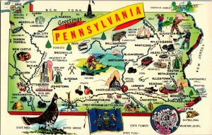 Greetings From Pennsylvania Vintage Map Postcard Standard View Card 