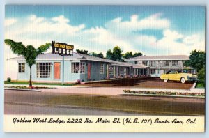 Santa Ana California Postcard Golden West Lodge Building Classic Car c1940 Linen