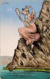 Germany Loreley Rock Woman Combing Hair Comic Postcard G77 *as is