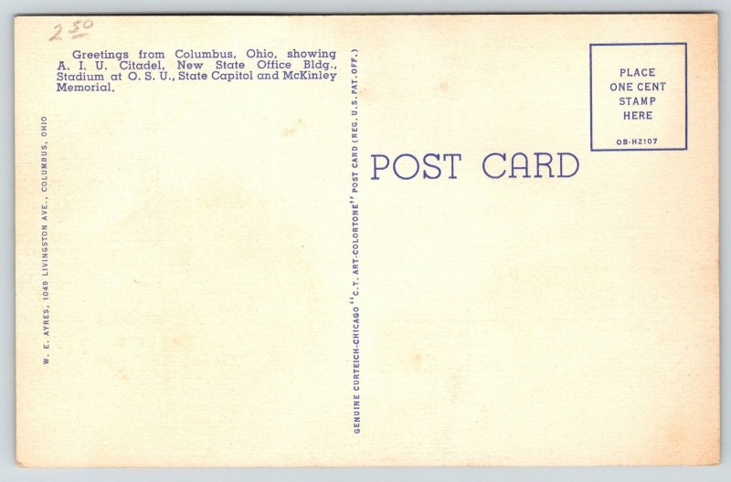 Columbus Ohio~ART DECO Keyhole~Citadel~OSU Football Stadium~Horseshoe~1940 Linen