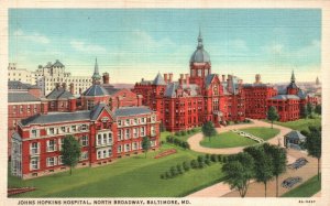 Vintage Postcard 1930's Johns Hopkins Hospital North Broadway Baltimore MD