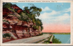 Mississippi River Scenic Highway Burlington Iowa Postcard PC554