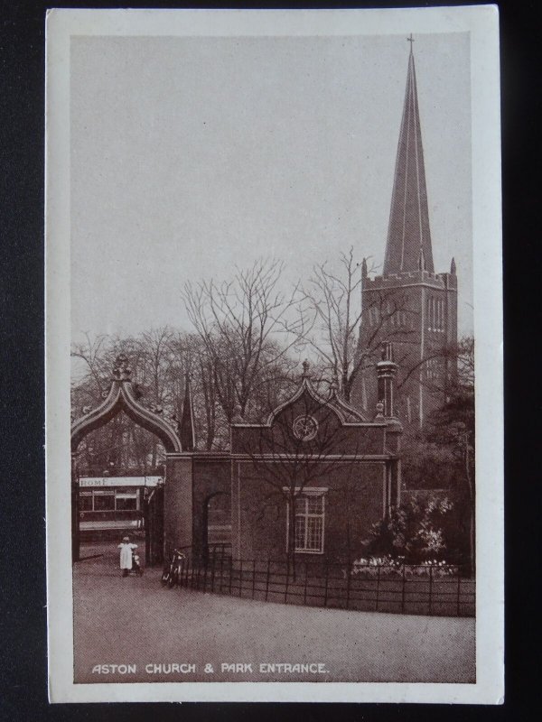 Birmingham ASTON CHURCH & PARK ENTRANCE showing Omnibus  - Old Postcard