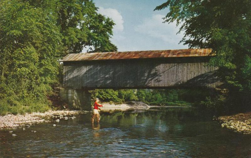 Fishing at Trout River Covered Bridge - Cavendish VT, Vermont