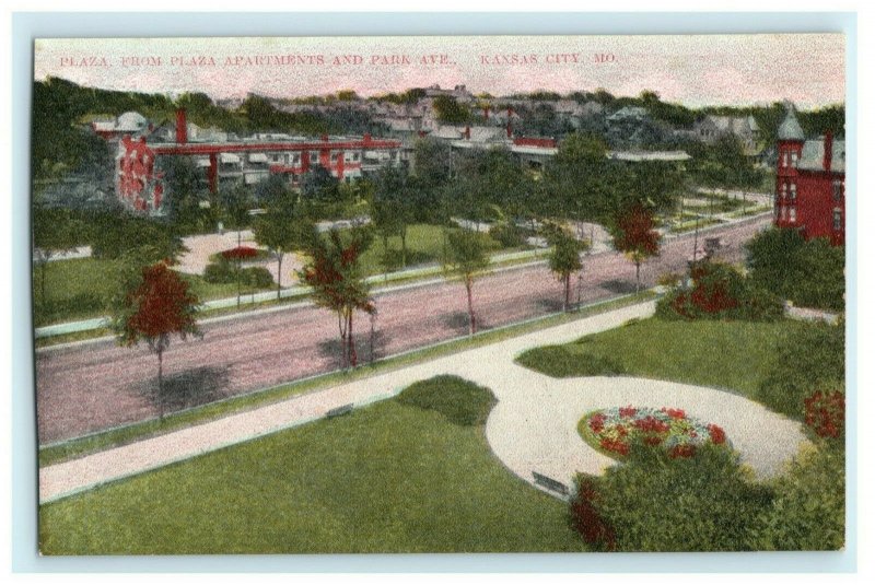 Plaza Apartments and Park Avenue Kansas City MO Missouri Postcard Vintage 